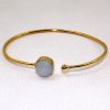 Radiant Blue Lace Agate Cab Bangle H - JBB999 Recent Arrival Round Shape Gemstone With 18ct Gold Plating Brass Bangle